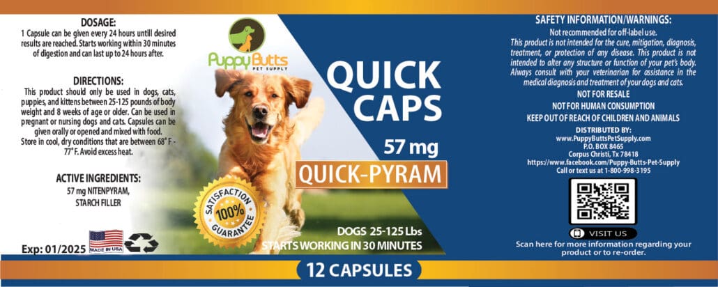 A box of puppy butts quick caps for dogs