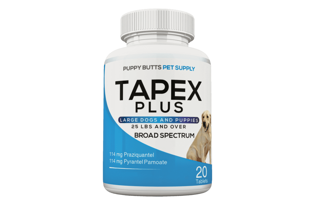 A bottle of tapex plus for dogs